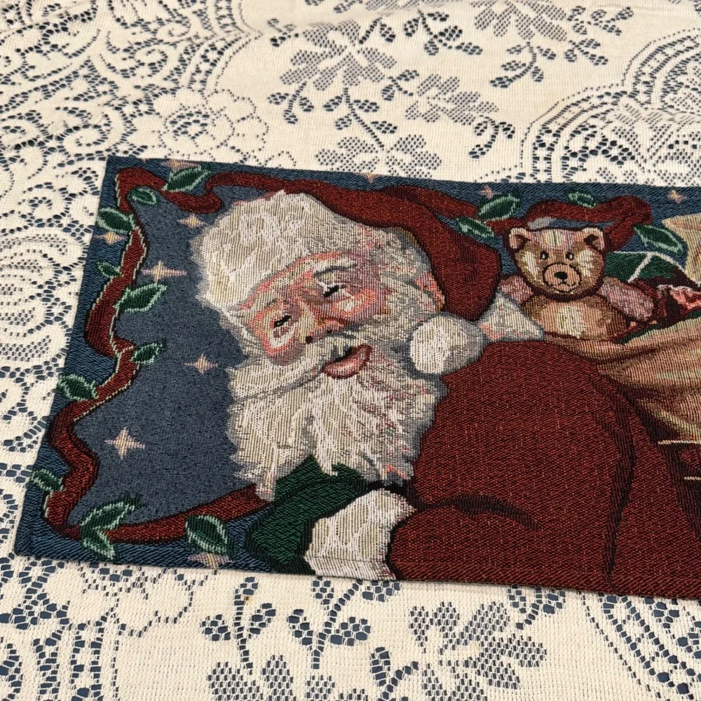 Santa Claus Woven Tapestry Table‎ Runner Christmas Jolly Toys Holiday 69